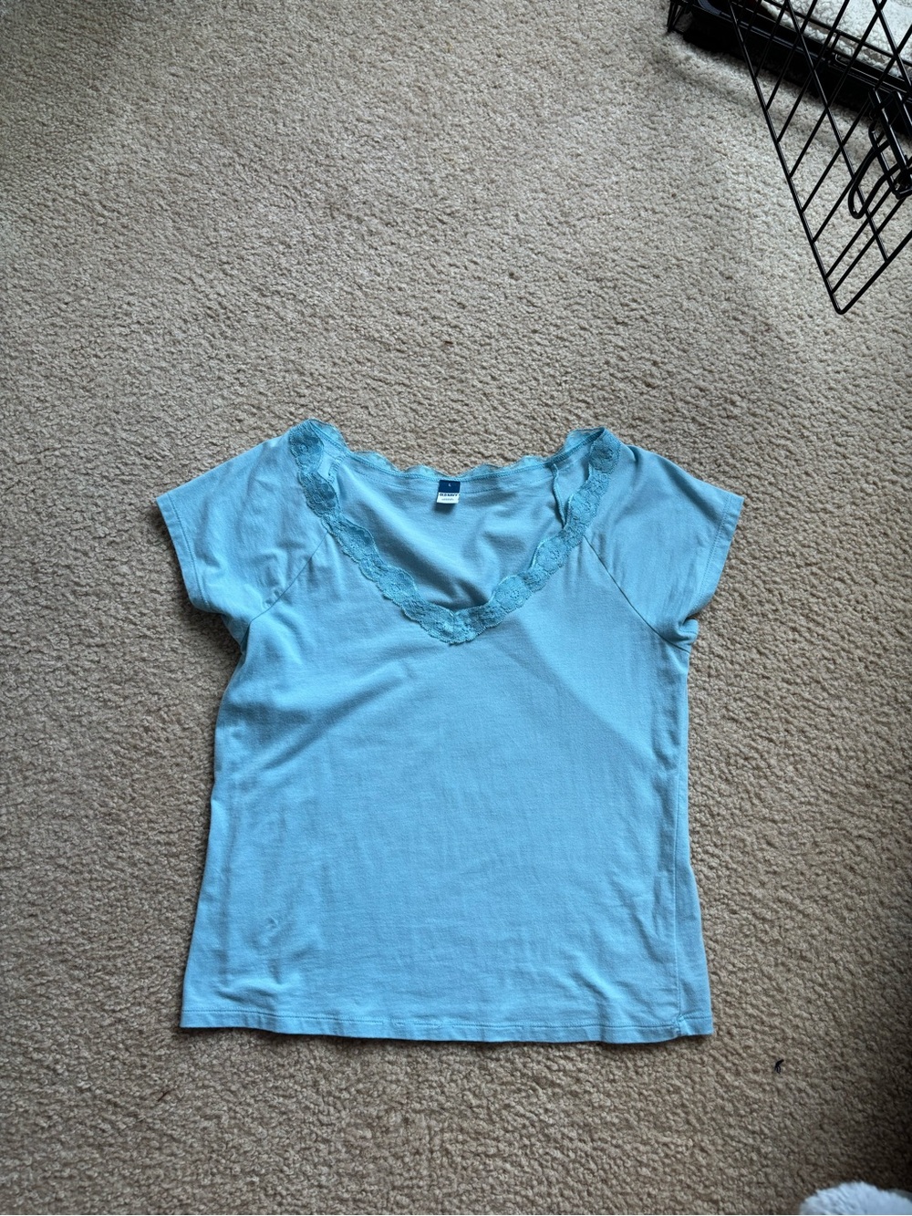 Old Navy Light Blue Short-Sleeve V-Neck Lace-Trim Tee